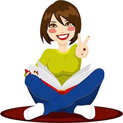 Zirni Cartoon Girl Carpet Book Studying Exams Victory Sign Sticker Decal Design