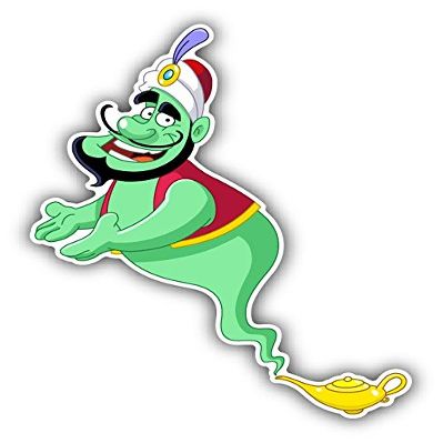 Zirni Genie Coming Out of Lamp Cartoon Sticker Decal Design