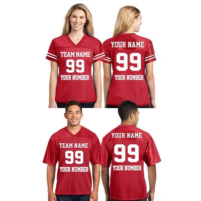 CRAZYDAISYWORLD Customized Football Jersey Short Sleeve T-Shirt - Your Own Personalized 2 Side Custom Jersey Men & Women - V-Neck Football Jersey Shirt 4X-Large Red - Men