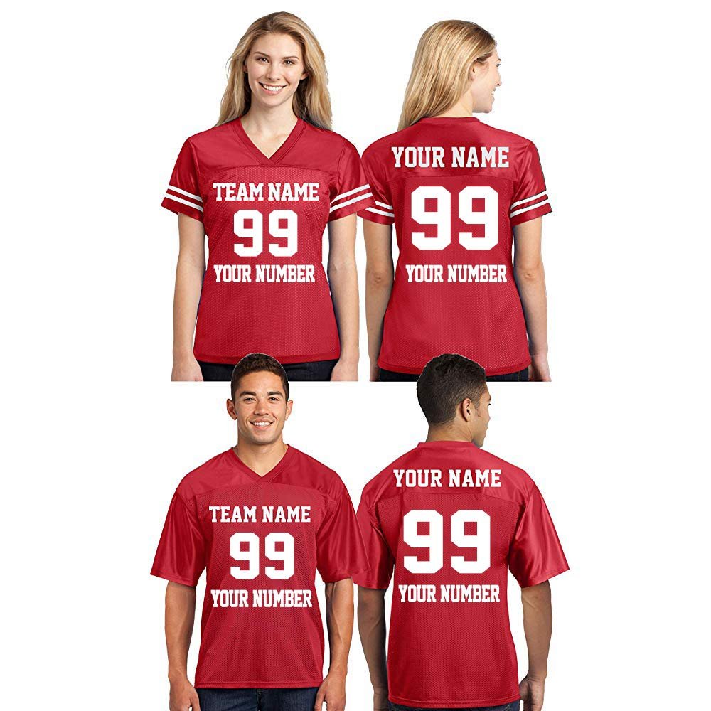 CRAZYDAISYWORLD Customized Football Jersey Short Sleeve T-Shirt - Your Own Personalized 2 Side Custom Jersey Men & Women - V-Neck Football Jersey Shirt 4X-Large Red - Men
