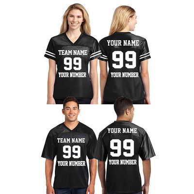 CRAZYDAISYWORLD Customized Football Jersey Short Sleeve T-Shirt - Your Own Personalized 2 Side Custom Jersey Men & Women - V-Neck Football Jersey Shirt 3X-Large Black - Men