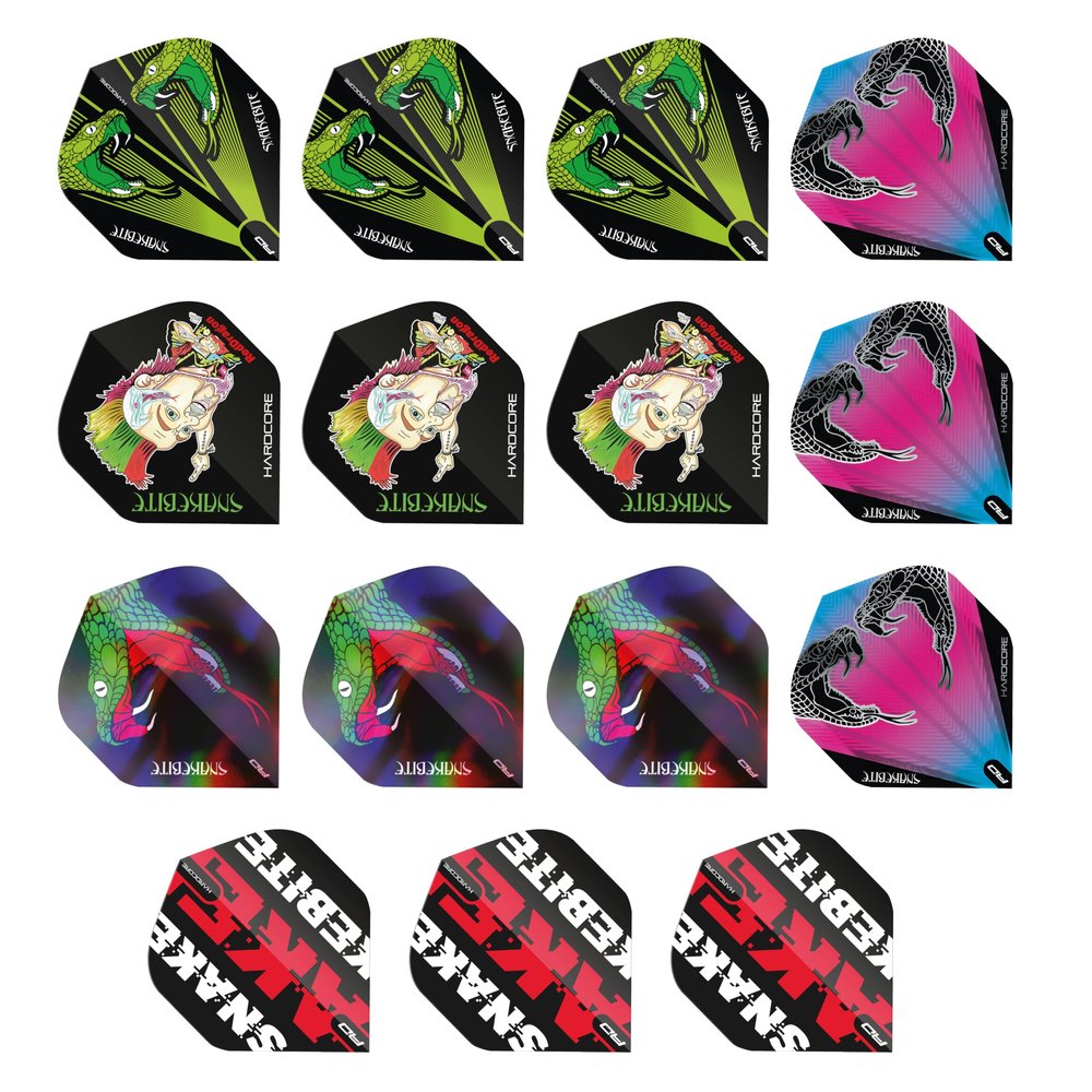 RED DRAGON Peter Wright Snakebite Assorted Hardcore Flight Pack - 5 Sets per Pack