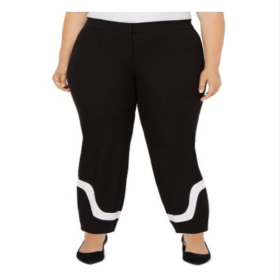 Alfani Women's Plus Ponte Colorblock Ankle Pant, Deep Black, 18 Plus