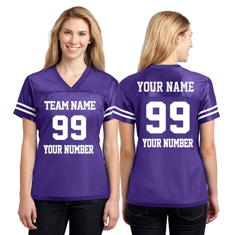 CRAZYDAISYWORLD Customized Football Jersey Short Sleeve T-Shirt - Your Own Personalized 2 Side Custom Jersey Men & Women - V-Neck Football Jersey Shirt Small Purple - Women