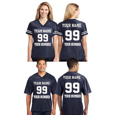 CRAZYDAISYWORLD Customized Football Jersey Short Sleeve T-Shirt - Your Own Personalized 2 Side Custom Jersey Men & Women - V-Neck Football Jersey Shirt Small Navy Blue - Women