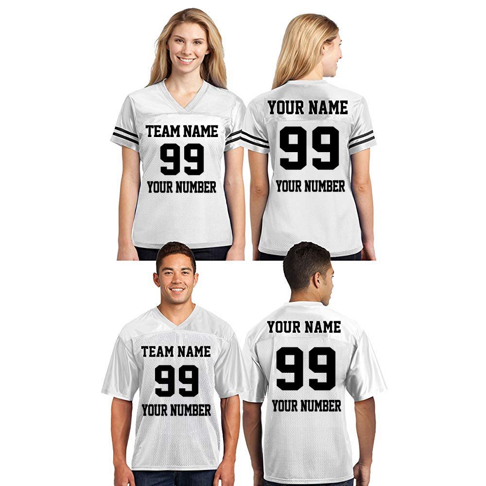 CRAZYDAISYWORLD Customized Football Jersey Short Sleeve T-Shirt - Your Own Personalized 2 Side Custom Jersey Men & Women - V-Neck Football Jersey Shirt Large White - Women