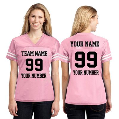 CRAZYDAISYWORLD Customized Football Jersey Short Sleeve T-Shirt - Your Own Personalized 2 Side Custom Jersey Men & Women - V-Neck Football Jersey Shirt Large Light Pink - Women