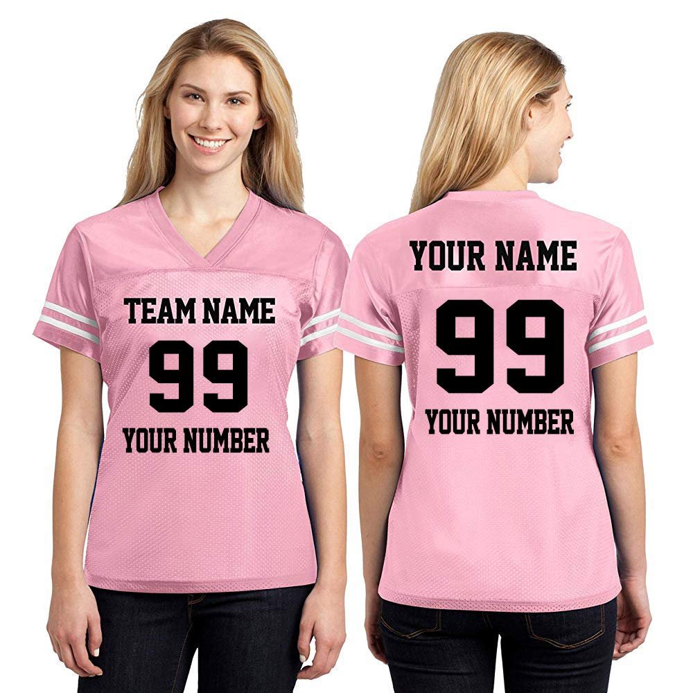 CRAZYDAISYWORLD Customized Football Jersey Short Sleeve T-Shirt - Your Own Personalized 2 Side Custom Jersey Men & Women - V-Neck Football Jersey Shirt Large Light Pink - Women