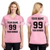 CRAZYDAISYWORLD Customized Football Jersey Short Sleeve T-Shirt - Your Own Personalized 2 Side Custom Jersey Men & Women - V-Neck Football Jersey Shirt Large Light Pink - Women view 2