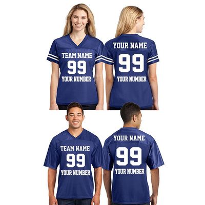 CRAZYDAISYWORLD Customized Football Jersey Short Sleeve T-Shirt - Your Own Personalized 2 Side Custom Jersey Men & Women - V-Neck Football Jersey Shirt X-Large Royal Blue - Women