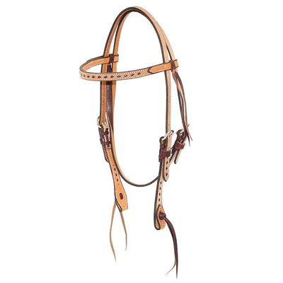 Cowboy Tack 5/8in Roughout Buckstitch Browband Headstall with Cowboy Knots N/A N/A