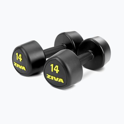 ZIVA RPU Tribell Dumbbell Pairs - Hard Wearing Rubber Urethane Encasing, Textured Ergonomic Grip, Steel Core | Hand Weights for Exercise and Strength Training - 14 lb, Black