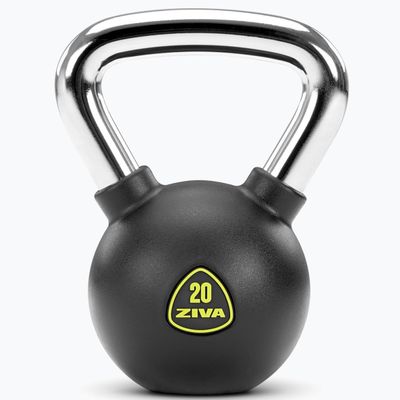 ZIVA RPU Solid Cast Steel Kettlebell Weight - Premium Hard Wearing Rubber Urethane Coating - Core and Strength Training Exercise Workout - 20 lbs.