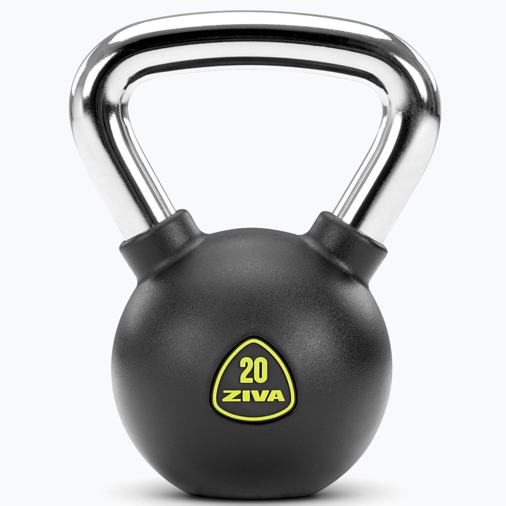 ZIVA RPU Solid Cast Steel Kettlebell Weight - Premium Hard Wearing Rubber Urethane Coating - Core and Strength Training Exercise Workout - 20 lbs.