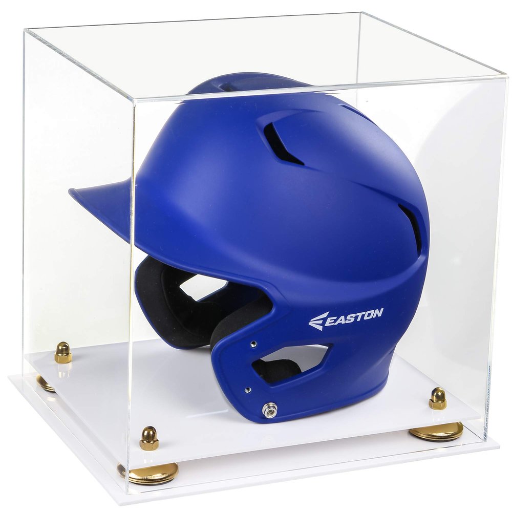 Acrylic Display Case for Baseball Batting Helmet Premium Baseball Display Case with White Base and Polished Edges Durable Display Cases for Collectibles .Dim: 12.25" L x 10" W x 10.5" H (A012-YR)