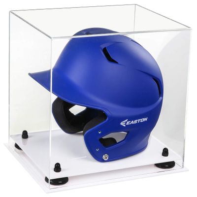 Acrylic Display Case for Baseball Batting Helmet Premium Baseball Display Case with White Base and Polished Edges Durable Display Cases for Collectibles .Dim: 12.25" L x 10" W x 10.5" H (A012-YR)