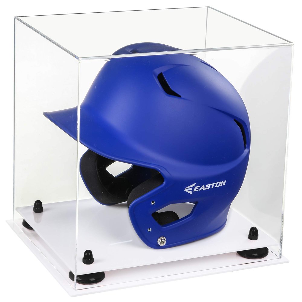 Acrylic Display Case for Baseball Batting Helmet Premium Baseball Display Case with White Base and Polished Edges Durable Display Cases for Collectibles .Dim: 12.25" L x 10" W x 10.5" H (A012-YR)