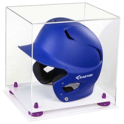 Acrylic Display Case for Baseball Batting Helmet Premium Baseball Display Case with White Base and Polished Edges Durable Display Cases for Collectibles .Dim: 12.25" L x 10" W x 10.5" H (A012-YR)