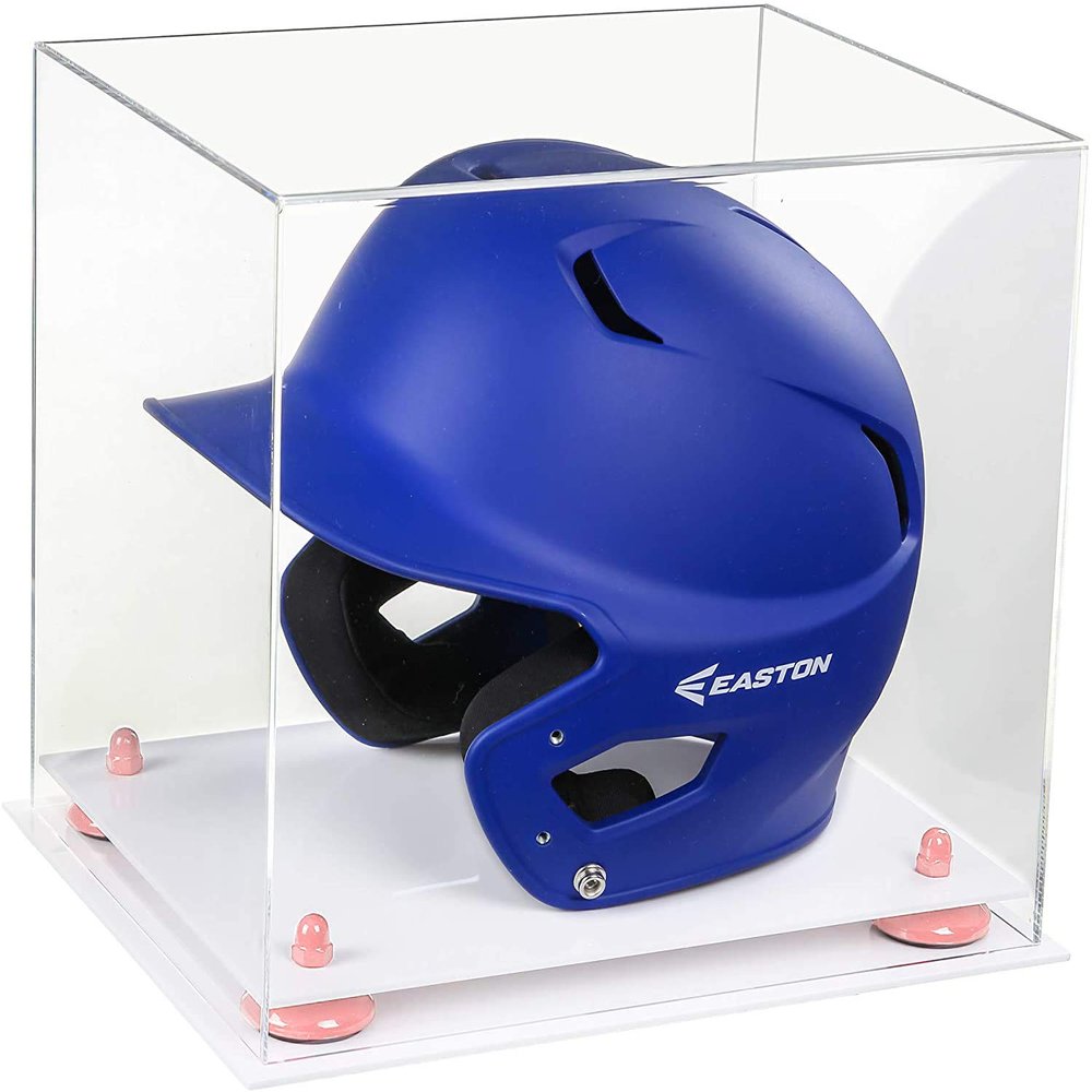 Acrylic Display Case for Baseball Batting Helmet Premium Baseball Display Case with White Base and Polished Edges Durable Display Cases for Collectibles .Dim: 12.25" L x 10" W x 10.5" H (A012-YR)