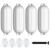 Goplus 4 Pack Marine Boat Fenders, Ribbed Twin Eyes Boat Fender with 4 Ropes & 1 Air Pump, Various Sizes & Colors, Vinyl Inflatable Boat Bumpers for Docking Pontoon Boats (White, 23 inch x 6.5 inch) view 1
