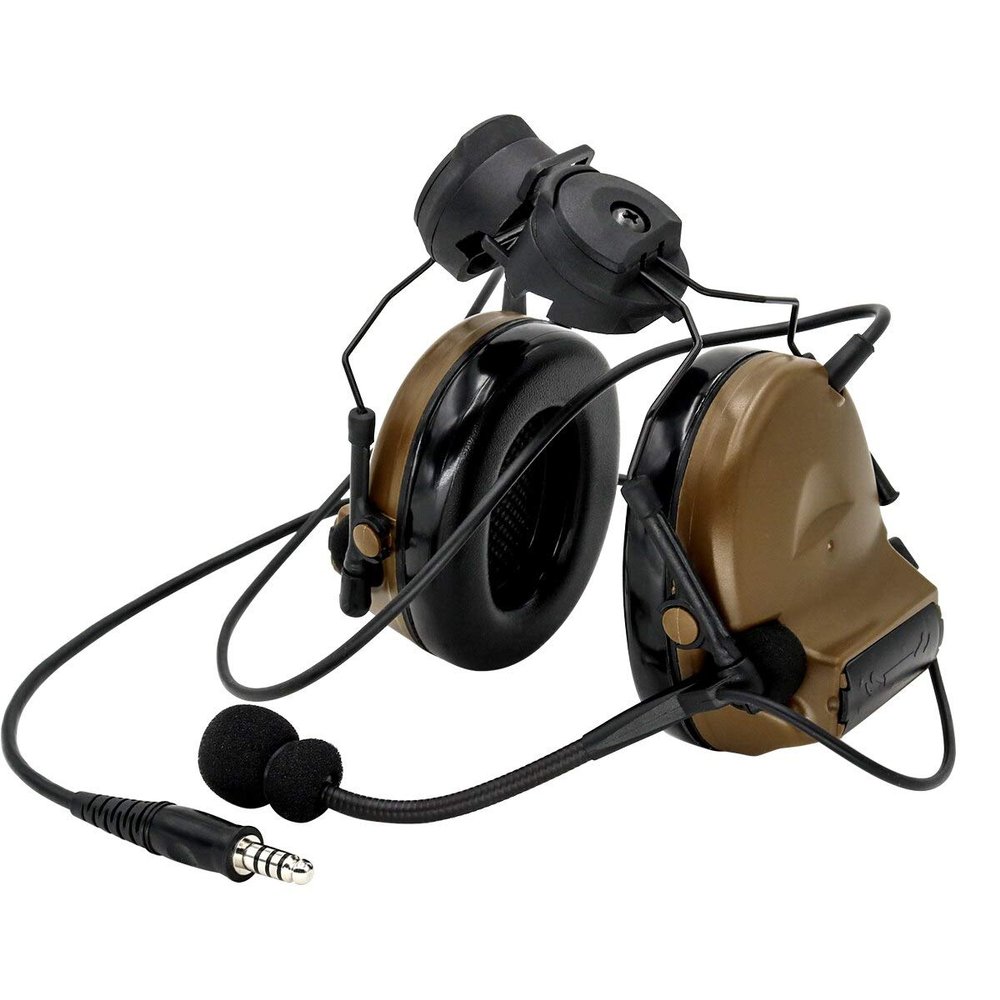 ArmorMason Closed-Ear Electronic Hearing Protection Earmuffs & Communication Headset with Helmet Rail Headset Adapters (Tan)