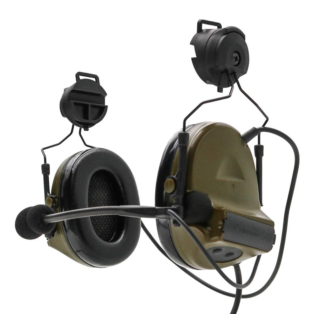 ArmorMason Closed-Ear Electronic Hearing Protection Earmuffs & Communication Headset with Helmet Rail Headset Adapters (Green)