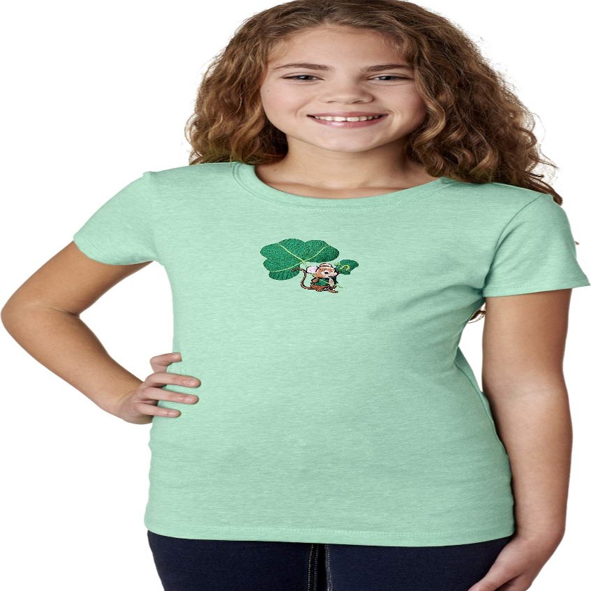 St Patricks Day Lucky Irish Mouse Patch Girls Shirt, Mint Large 10/12