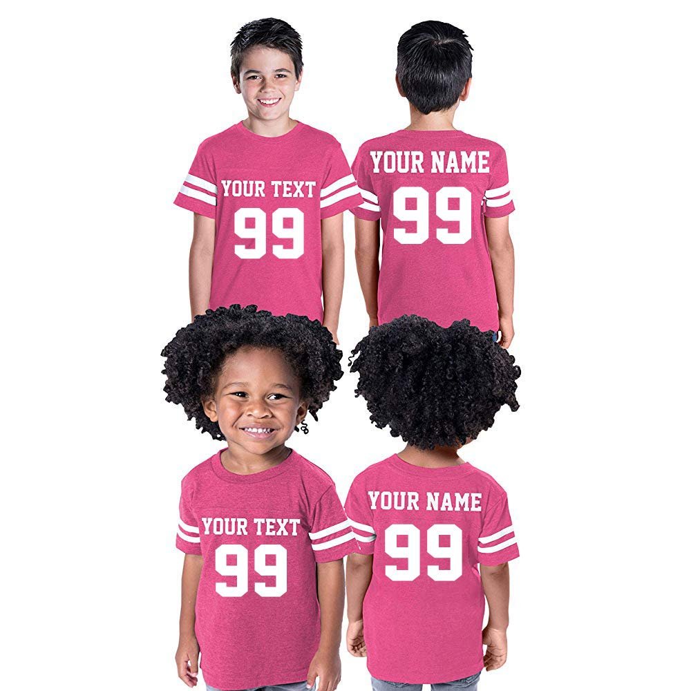 CRAZYDAISYWORLD Customized Toddler Youth Football Jersey T-Shirts | Personalized 2-Sided Custom Team Uniform | Round-Neck Jersey Shirt 6-Toddler - Hot Pink