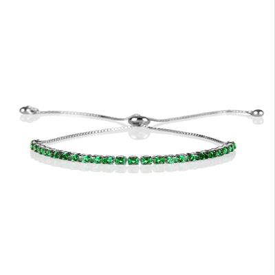 ZAVANA Adjustable Silver Bracelets for Women, Emerald Green Bracelet for Women, Dainty Tennis Bracelets for Women with Green Cubic Zirconia Stones, Slider Bolo Bracelet, Gifts for Women
