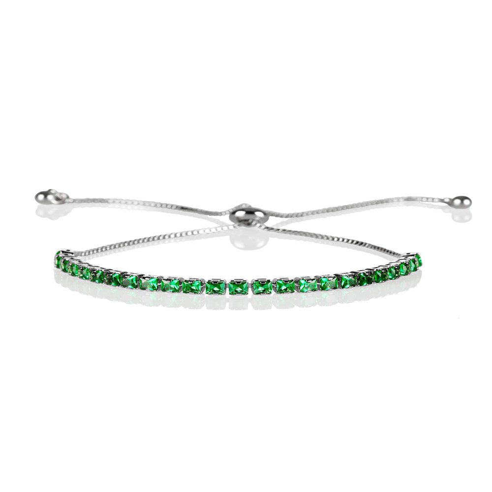 ZAVANA Adjustable Silver Bracelets for Women, Emerald Green Bracelet for Women, Dainty Tennis Bracelets for Women with Green Cubic Zirconia Stones, Slider Bolo Bracelet, Gifts for Women