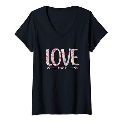 Womens Valentines Day Gifts for Her Love and Hearts Novelty V-Neck T-Shirt