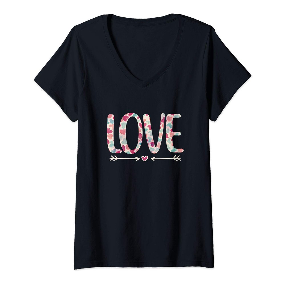 Womens Valentines Day Gifts for Her Love and Hearts Novelty V-Neck T-Shirt