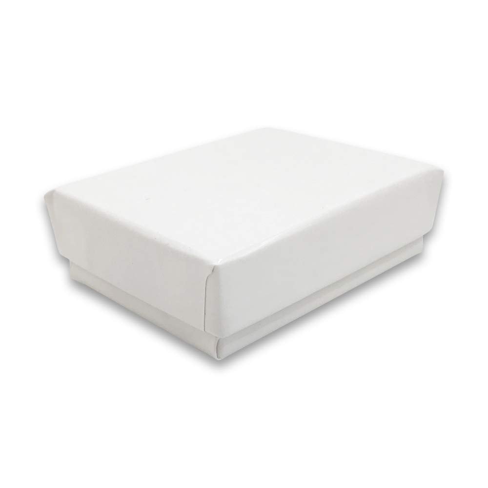888 Display - Pack of 10 Boxes of 2 1/8" x 1 5/8" x 3/4" White Glossy Shiny Cotton Filled Jewelry Boxes