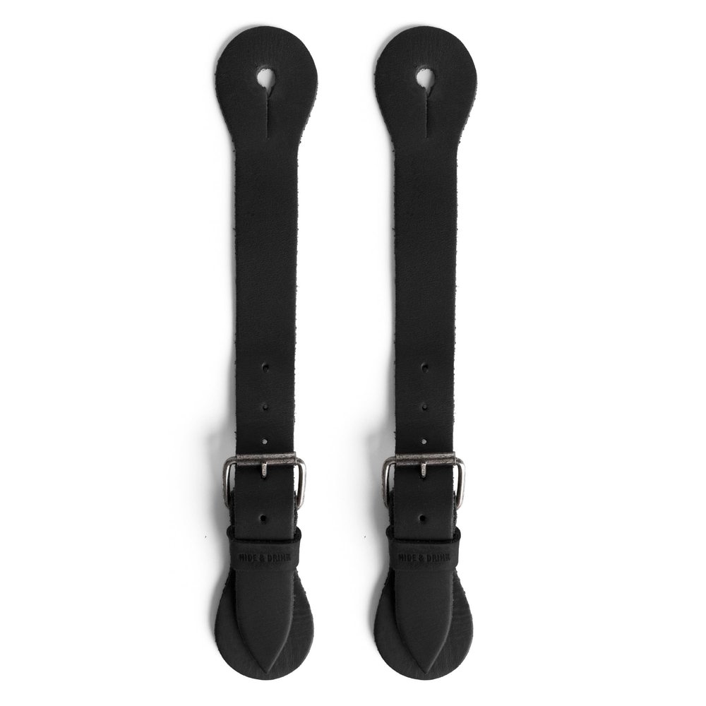 Hide & Drink, Sturdy Durable Leather Single Spur Straps (2 Pieces), Cowboy Outfit Boots, Rodeo, Western, Equipment, Classic Vintage Style, Handmade (Charcoal Black)