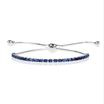 ZAVANA Adjustable Silver Bracelets for Women, Sapphire Blue Bracelet for Women, Dainty Tennis Bracelets for Women with Blue Cubic Zirconia Stones, Slider Bolo Bracelet, Gifts for Women