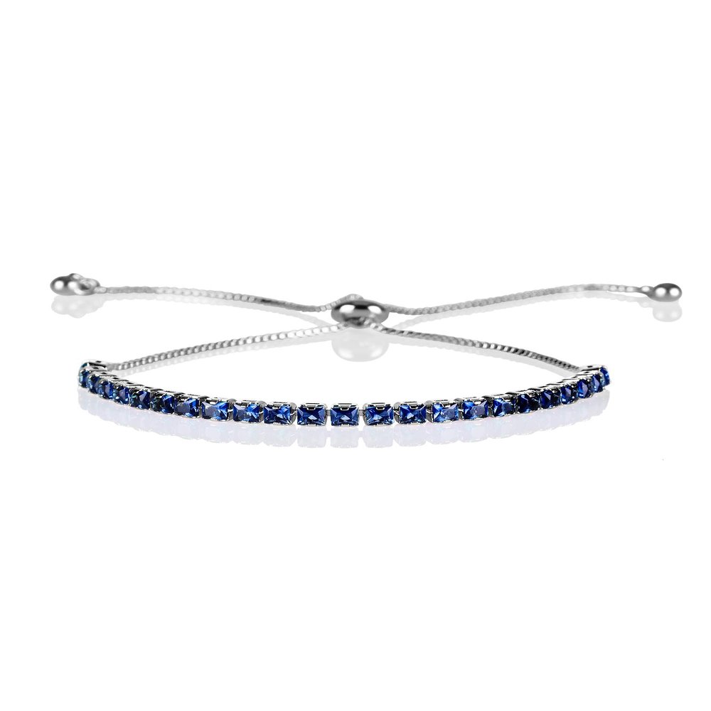 ZAVANA Adjustable Silver Bracelets for Women, Sapphire Blue Bracelet for Women, Dainty Tennis Bracelets for Women with Blue Cubic Zirconia Stones, Slider Bolo Bracelet, Gifts for Women