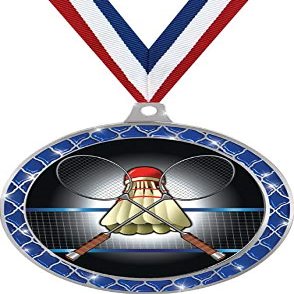 Badminton Blue Trellis Medal Silver, 2.5" Badminton Prizes, Kids Badminton Player Trophy Medal Awards 100 Pack Prime