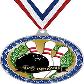 Bowling Blue Trellis Medal Silver, 2.5" Bowling Most Improved Prizes, Kids Bowling Trophy Medal Awards 50 Pack Prime