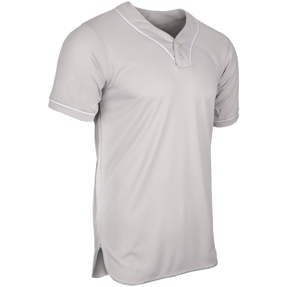 Champro Heater 2-Button Piped Baseball Jersey, Adult 2X-Large, Grey, White Pipe