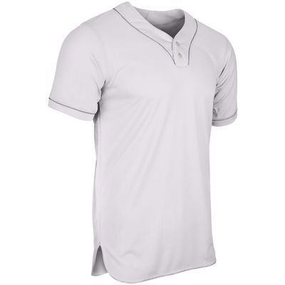 Champro Heater 2-Button Piped Baseball Jersey, Adult Medium, White/Grey Pipe