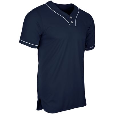 Champro Heater 2-Button Piped Baseball Jersey, Adult 2X-Large, Navy, White Pipe