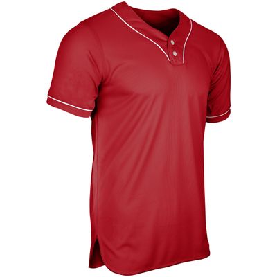 Champro Heater 2-Button Piped Baseball Jersey, Youth Large, Scarlet, White Pipe