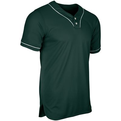 Champro Heater 2-Button Piped Baseball Jersey, Adult Medium, Forest Green, White Pipe
