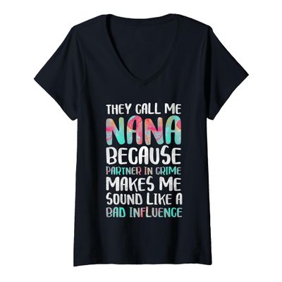Womens They Call Me Nana Because Partner In Crime Shirt Mothers Day V-Neck T-Shirt