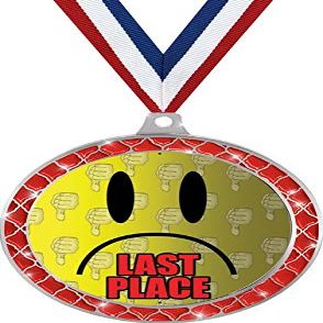 Last Place Red Trellis Medal Silver, 2.5" Loser Gag Joke Prizes, Kids Funny Last Place Trophy Medal Awards 100 Pack Prime