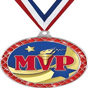 MVP Recognition Red Trellis Medal Silver, 2.5" Most Valuable Player Prizes, Kids MVP Trophy Medal Awards 50 Pack