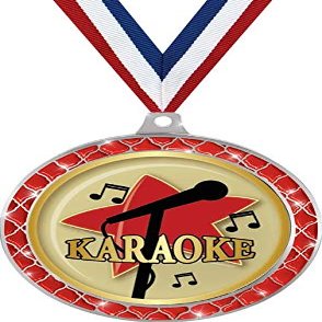 Karaoke Red Trellis Medal Silver, 2.5" Karaoke Singing Prizes, Kids Singing Trophy Medal Awards 50 Pack Prime