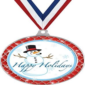 Happy Holidays Red Trellis Medal Silver, 2.5" Holiday Prizes, Kids Holiday Trophy Medal Awards 100 Pack