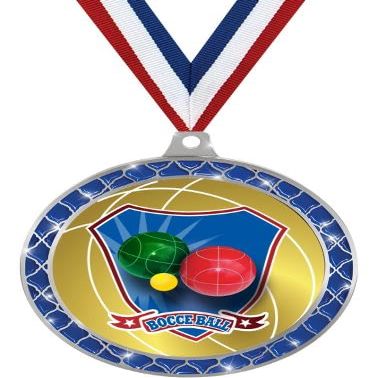 Bocce Ball Blue Trellis Medal Silver, 2.5" Bocce Ball Prizes, Kids Bocce Ball Trophy Medal Awards 50 Pack