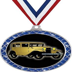 Antique Car Blue Trellis Medal Silver, 2.5" Auto Show Prizes, Kids Car Show Trophy Medal Awards 50 Pack Prime